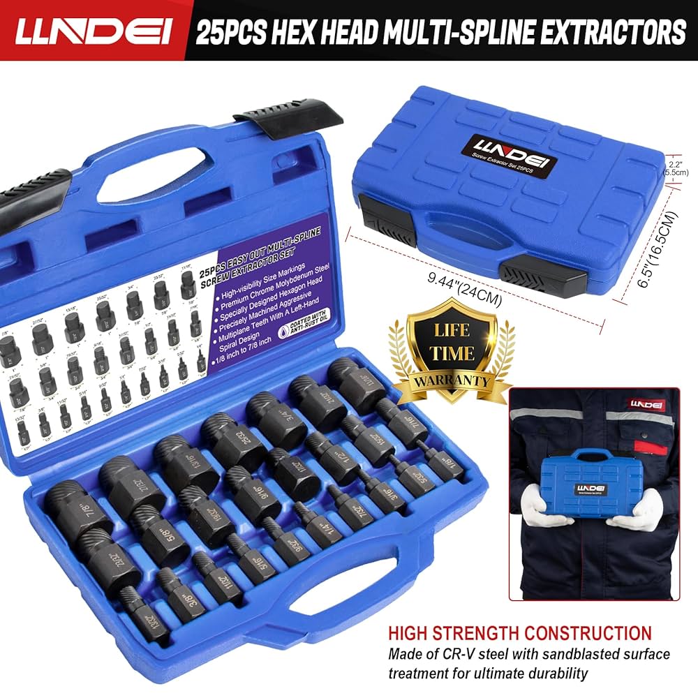 LLNDEI Screw Extractor Set Hex Head Multi-Spline Easy Out